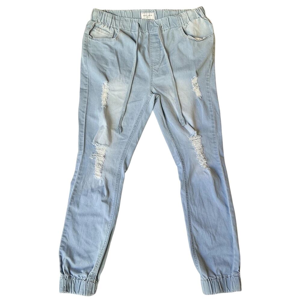 Gogo Jeans USA Women Pants 11/30 Light Blue Denim Jogger Distressed 27" Inseam